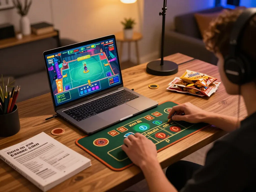 A person playing xóc đĩa online, engaging with vibrant game graphics on a laptop.