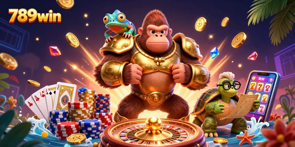 Experience thrilling gaming action at 789win with a vibrant illustration featuring casino elements.