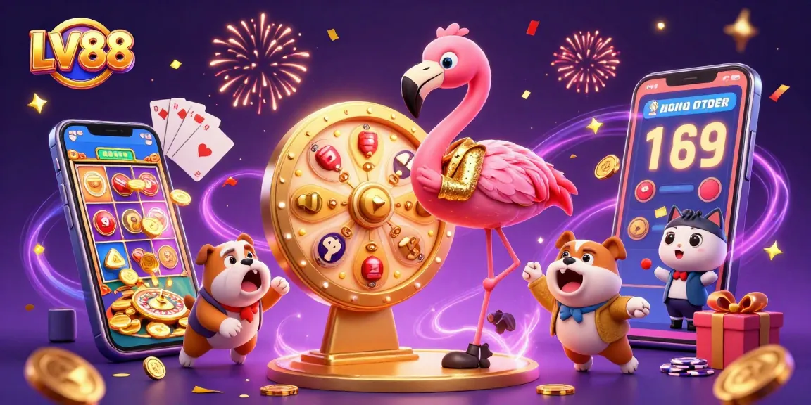 Spin the prize wheel with LV88's vibrant casino characters, featuring games and fun!