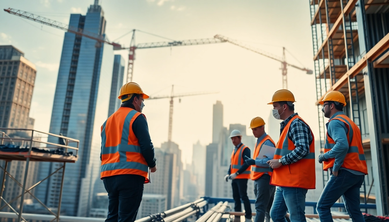 New York City General Contractor overseeing construction site with vibrant energy and teamwork.