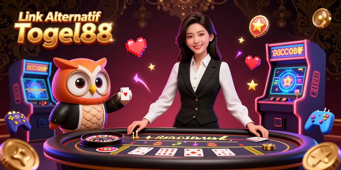 Experience thrilling gameplay with Link Alternatif Togel88 at this lively casino illustration.