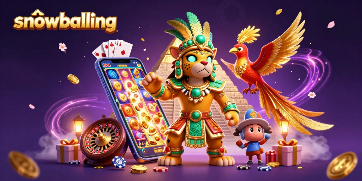 Engage in snowballing action with colorful slot game elements amidst a mystical casino scene.