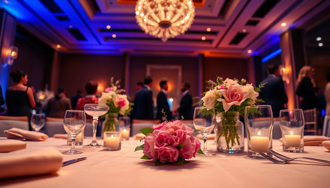 Elegant event decor at https://www.casablancahire.co.uk/ showcasing a sophisticated corporate gathering ambiance.