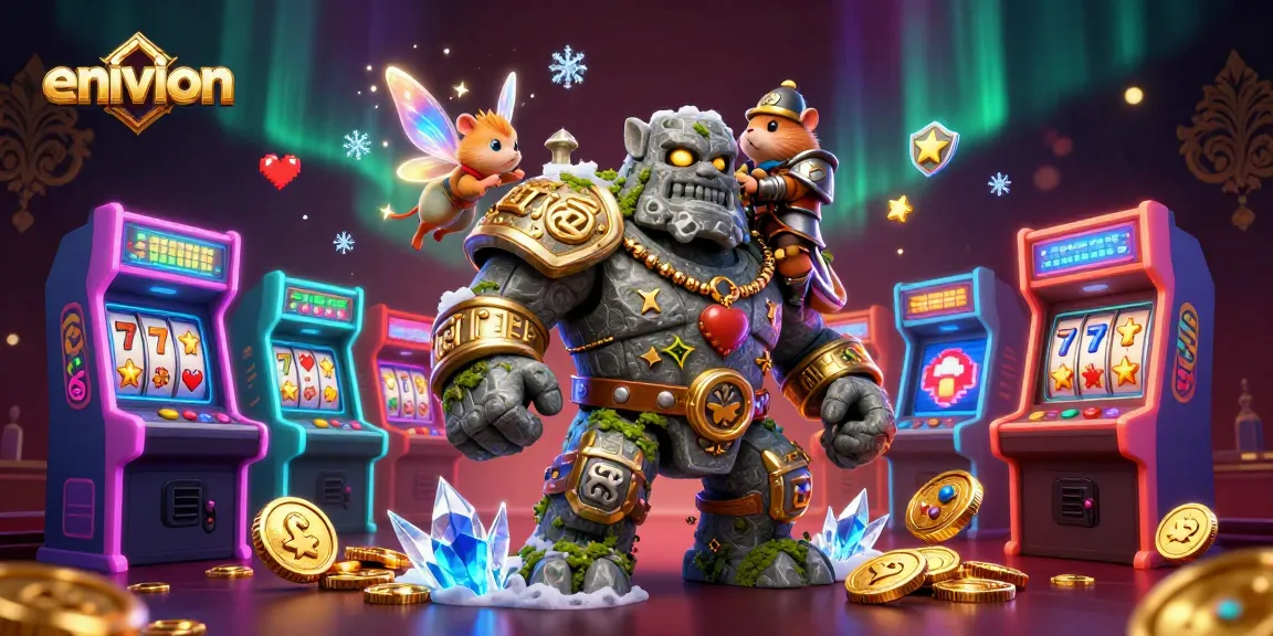 Engage with kasino magic as environ's stone golem guardian comes to life in a vibrant arcade.