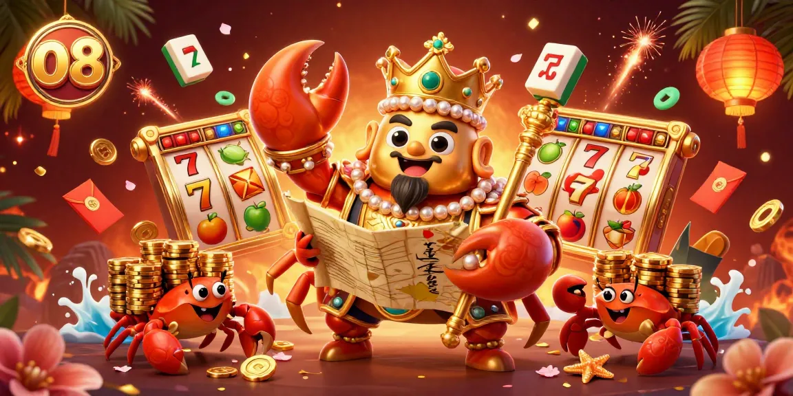 Win big with o8's exciting casino games featuring a golden crab emperor amidst vibrant symbols.