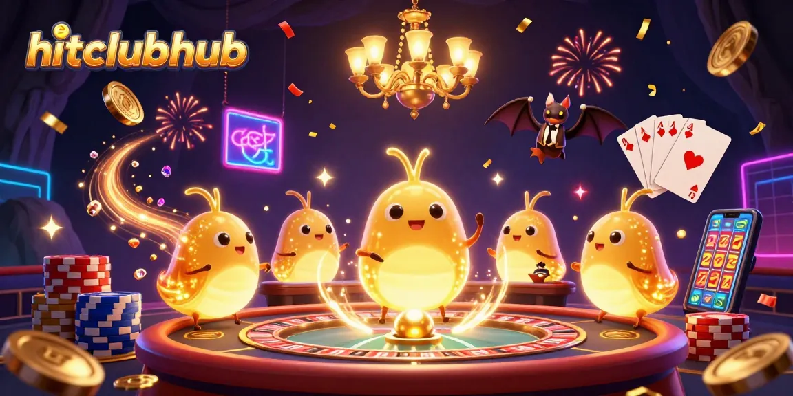 Experience exciting gaming at hitclubhub with glowing worm characters lighting up a vibrant casino scene