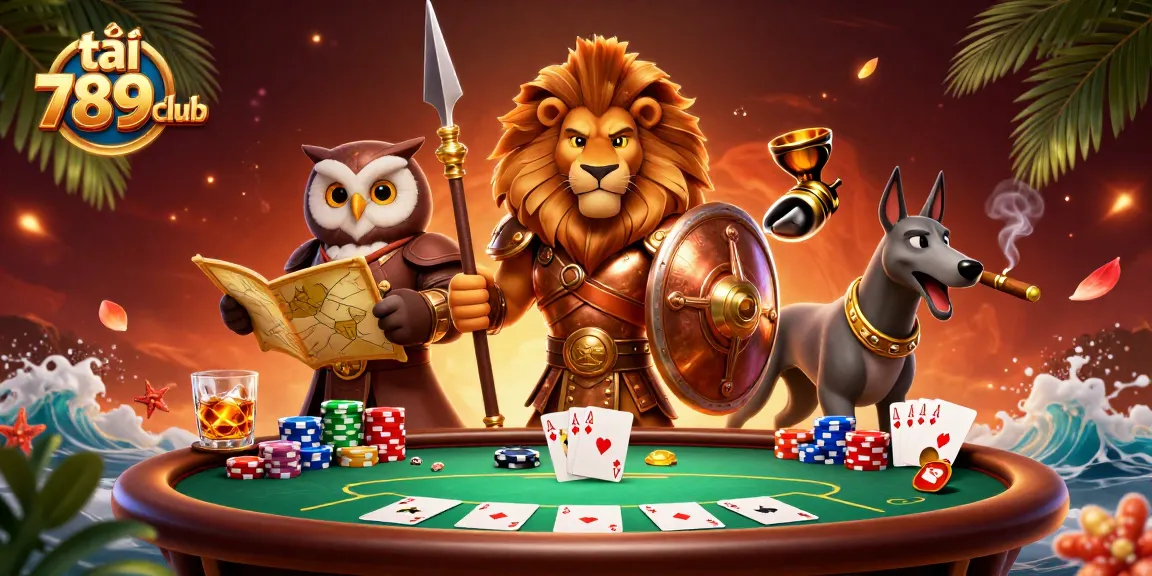 Play and win at tải 789club with an action-packed poker scene featuring vibrant characters and rich game elements.